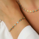 Bransoletka złota turkusowe kwiatuszki ze stali szlachetnej