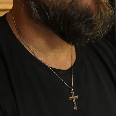 Naszyjnik srebrny z krzyżykiem łańcuszek pancerka stal chirurgiczna