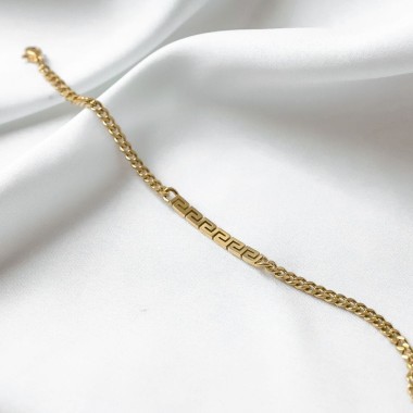 Bransoletka złota damska wzór grecki pancerka ze stali chirurgicznej